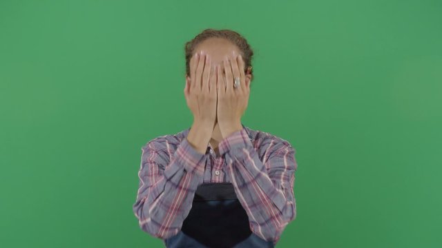 Woman Carpenter Rubbing His Face Frustrated