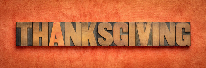 Thanksgiving banner in letterpress wood type