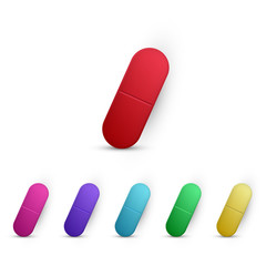 Set of vector realistic pills and capsules isolated on white background. Medicines, tablets, capsules, drug of painkillers, antibiotics, vitamins. Healthcare medical and vector illustration.