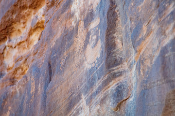 Detail of a part of the petroglyphs incised by the Fremont People in the sandstone rock face at...