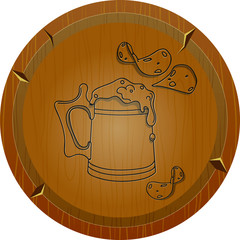 Isolated Snacks. Beer With Chips on wooden frame. Vector illustration for banners, posters, restaurant and pub menu.