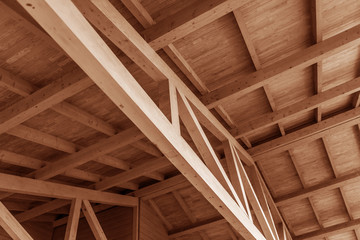 The construction of a wooden roof made of timber.