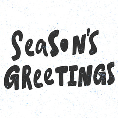 Season Greetings. Christmas and happy New Year vector hand drawn illustration banner with cartoon comic lettering. 