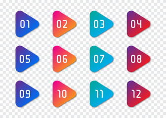 Set of number bullet point 1 to 12