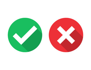 Fototapeta premium Tick and cross signs with long shadow