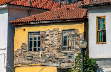 Fototapeta na wymiar Old houses in the region's typical architectural style. Drama, Greece.