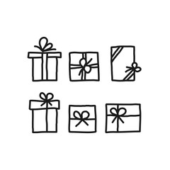 Set of Gift boxes with ribbon with the line icon. Hand drawn Vector linear style sign for design, graphics