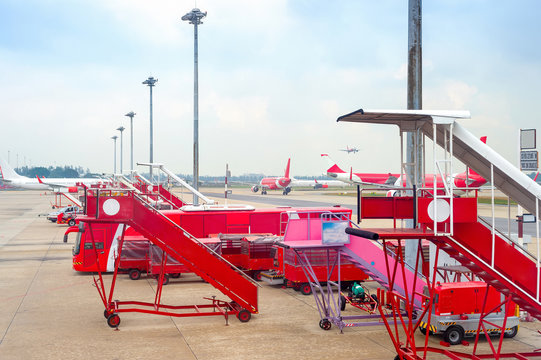 Airport equipment stairs airplanes buses