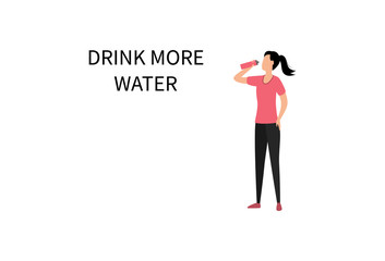 Fitness and healthy woman drinks from a sports bottle after a workout. Drink more water. World Water Day. Web banner. Flat vector illustration isolated on white background.