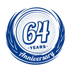 Sixty-four years anniversary celebration logotype. 64th anniversary logo. Vector and illustration.