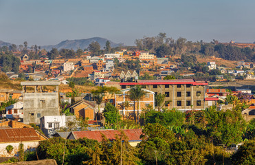 Fototapeta na wymiar Antananarivo cityscape, Tana, capital of Madagascar, french name Tananarive and short name Tana, Poor capital and largest city in Madagascar