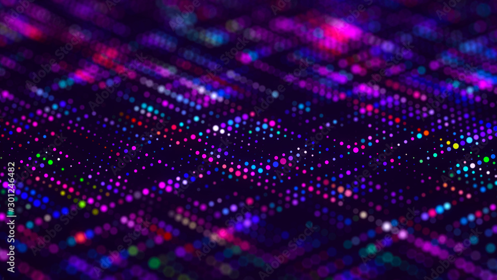 Poster Visualization musical sounds. Abstract technology background. Artificial intelligence. Science background. Big data visualization. 4k rendering.