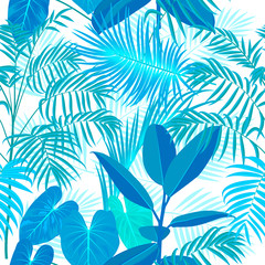 Fototapeta na wymiar Tropical jungle palm leaves seamless pattern, vector background