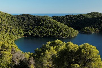 Fototapeta na wymiar fanstastic view to the Veliko Jezero saltwater lake in the Mljet national park