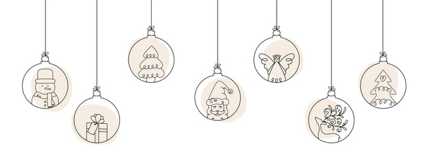Hand drawn Christmas ball illustration with Santa Claus and friends. Doodles and sketches vector design. - 301247606