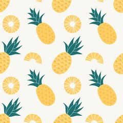 Pineapple seamless pattern, tropical ripe fruit. Summer print for textile, wrapping, fabric, wallpaper.