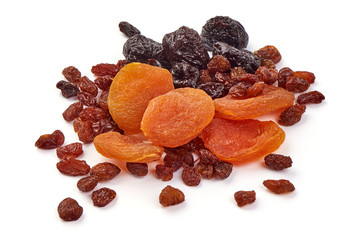 Mixed dried fruits, isolated on white background