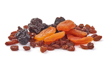 Mixed dried fruits, isolated on white background