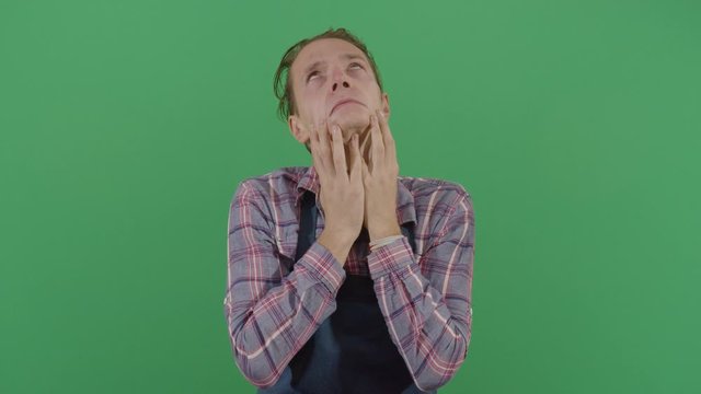 Adult Man Carpenter Rubbing His Face Frustrated