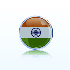 Obraz premium Indian badge with flag realistic, great design for any purposes. Independence day wallpaper, vector illustration. Tricolor indian flag background.