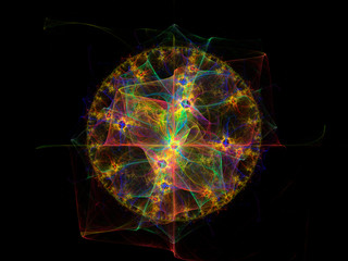 Colorful fractal plasma sphere, strings of chaotic plasma energy. .smoke, energy ball discharge, scientific plasma study. digital flames, .artistic design, science fiction, Abstract illustration.