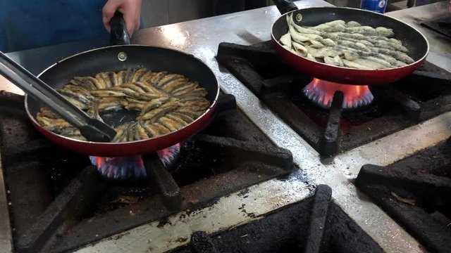 Traditional delicious Turkish foods; anchovy pan (Hamsi tava)