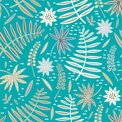 Tropical leaf seamless pattern. Palm leaves vector graphics. - 301252095