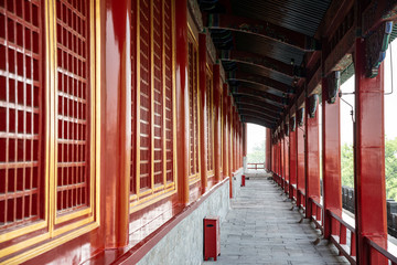 Corridor with beautiful traditional buildings inside the territory of the Forbidden City Museum in Beijing of city,China.