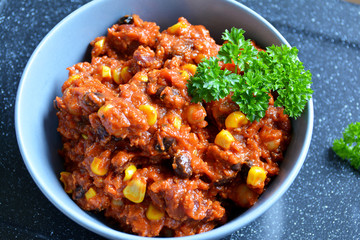Chili sin carne, Chili vegan, Vegane Chilipfanne
