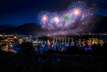 The San Giovanni's fireworks at Isola Comacina, Ossuccio, Como Lake, Lombardy, Italy