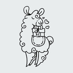Cute furry llama cute card. Cute alpaca drawing hand drawn vector image for cards, prints, t-shirts, cases, designs.