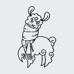 Cute furry llama cute card. Cute alpaca drawing hand drawn vector image for cards, prints, t-shirts, cases, designs.