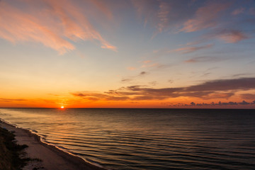 Sunrise at coast of the sea. Black Sea. Summer 2019 Ukraine