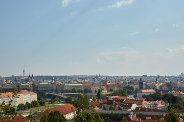 Fototapeta na wymiar Panoramic view of the city from a height in Prague, the Czech Republic.