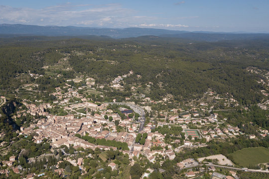 An aerial view of the town of Cotignac in Provence in France