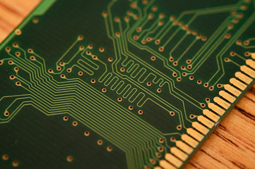 RAM memory green color with gold-plated connectors.