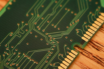 RAM memory green color with gold-plated connectors.