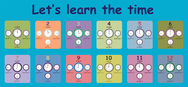 Educational worksheet that helps children learn to tell the time