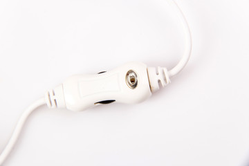 Audio plugs and cable on white background