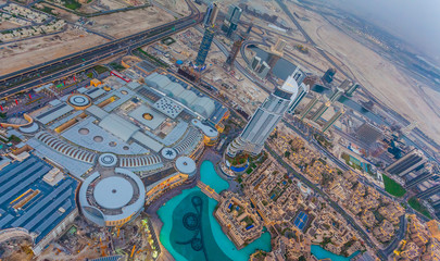 Fototapeta premium Aerial view of Downtown Dubai at the sunset