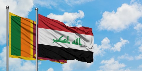 Sri Lanka and Iraq flag waving in the wind against white cloudy blue sky together. Diplomacy concept, international relations.