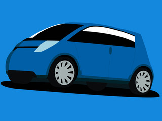small car blue realistic vector illustration isolated