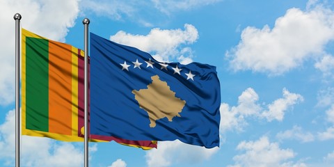 Sri Lanka and Kosovo flag waving in the wind against white cloudy blue sky together. Diplomacy concept, international relations.