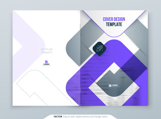 Violet Brochure Design. A4 Cover Template for Brochure, Report, Catalog, Magazine. Brochure Layout with Bright Color Shapes and Abstract Photo on Background. Modern Brochure concept