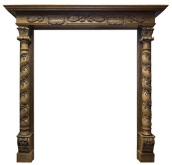 Large Size Oak Wood fireplace portal isolated on white background. - obrazy, fototapety, plakaty
