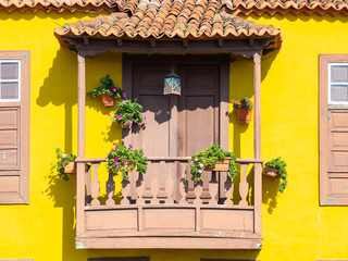 Beautiful old wooden balcony on the island of Tenerife in the Canary Islands.