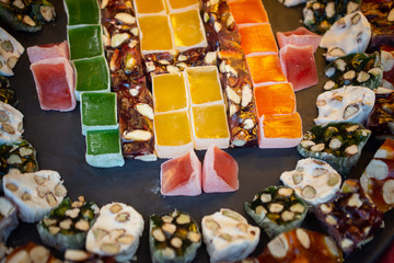Traditional Turkish delight sweets as lokum candy
