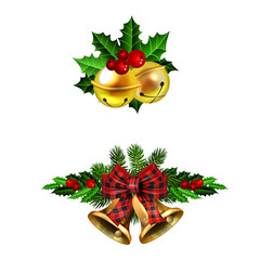 Christmas decorations with fir tree golden jingle bells