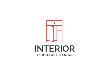 Simple minimalist red cabinet furniture interior logo design flat vector graphics
