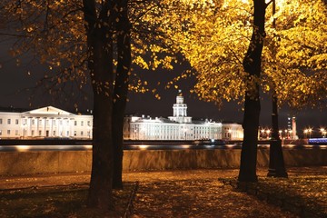 granite embankment of the river on an autumn night